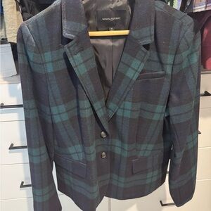 Banana Republic Women's Checkered Blazer - Dark Green and Black